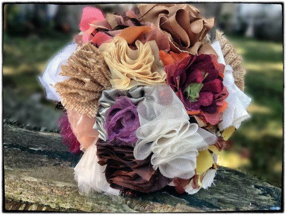 Wedding - Upcycled Fall Fabric Bouquet - No Bling, Rustic, Shabby Chic