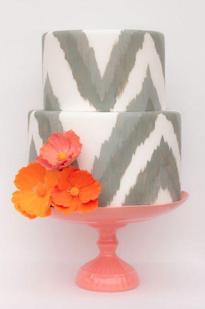 Wedding - Gray Chevron Cake 