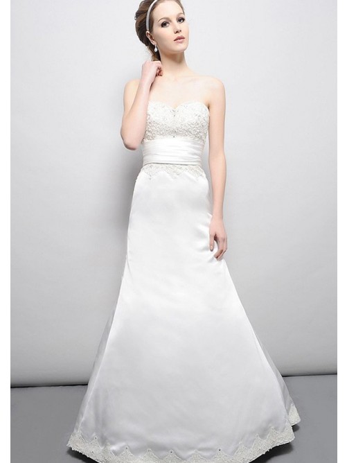 زفاف - A-Line Strapless Sweetheart Chapel Trailing Waistband Embroidery Lace Up Back Wedding Gowns