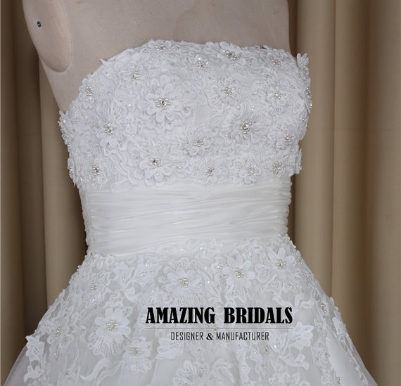 Hochzeit - Short wedding dress, tea-length wedding dress, wedding dress, wedding dresses, short lace wedding dress, short tulle venice lace ball gown