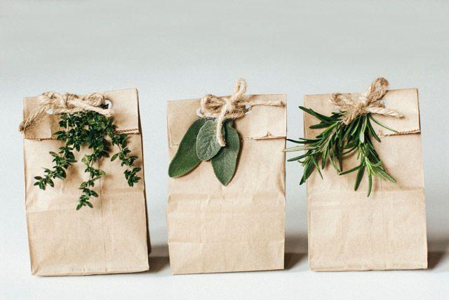 Wedding - Paper Bags Adorned With Greens 