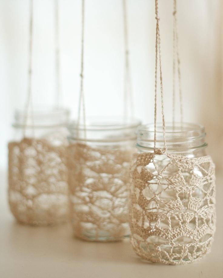Hochzeit - Set 3 Crochet Lace Mason Jar Kleiderbügel