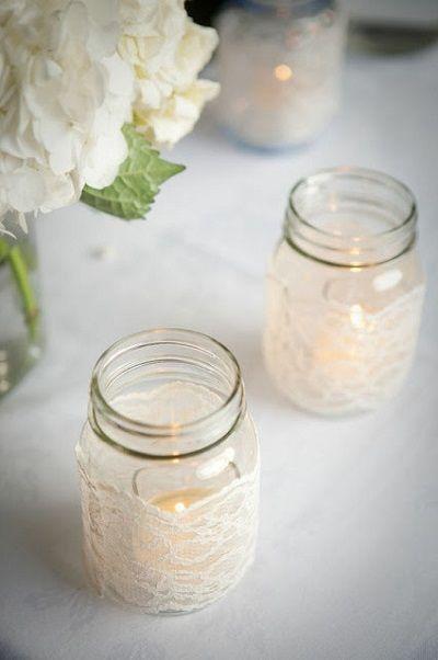 Wedding - DIY Lace Wrapped Votive Candle Holders. 
