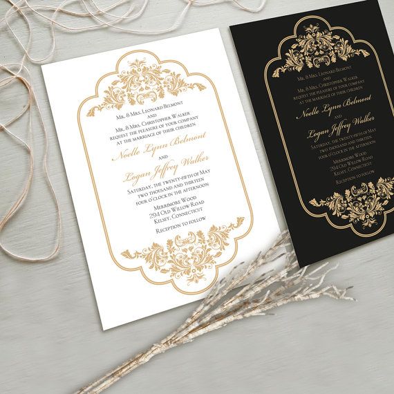 Timeless And Elegant Wedding Invitation Suite, White And Gold, Black And Gold, Other Color 