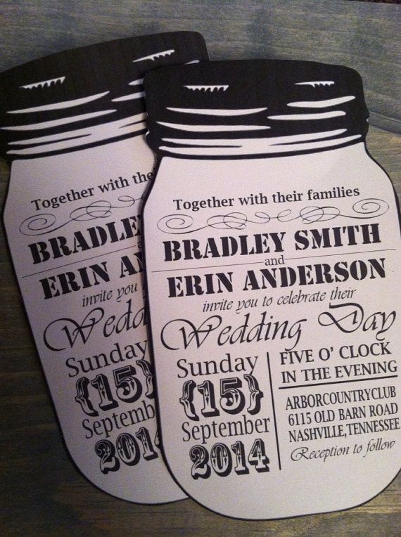 Wedding - Vintage Style Mason Jar Wedding Invitations