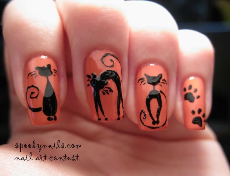Orange Wedding - Black Cats On Orange Nails #2055381 ...