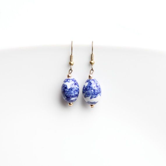 Wedding - Blue And White Oriental Earrings