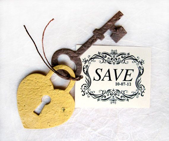 Wedding - 100 Save The Date Lock And Key Announcement Wedding Favor - Flower Seed - DIY Supplies