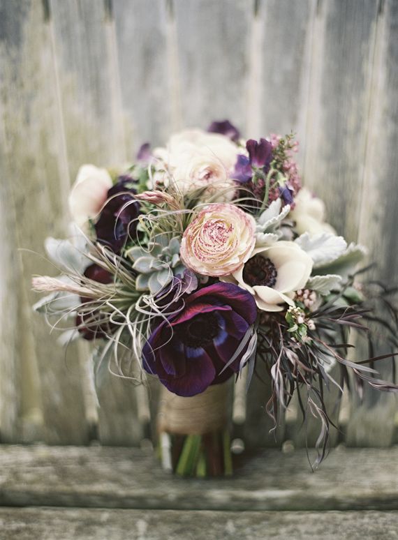 Wedding - Succulent And Anemone Bridal Bouquet 