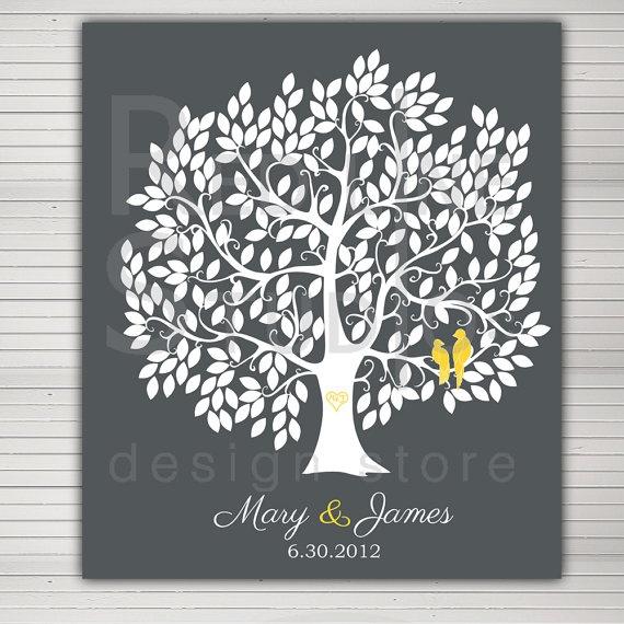 Mariage - DIY imprimable mariage Alternative Livre d'Or. Grand arbre de 250 feuilles. Oiseaux d'amour et de bébé dans un nid sur Demande.
