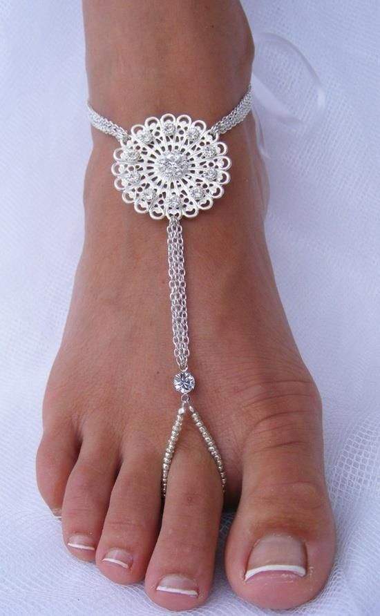 Wedding - Barefoot Wedding Silver Sandal 