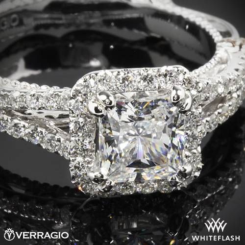Wedding - 14k White Gold Verragio Pave Cushion Halo Diamond Engagement Ring