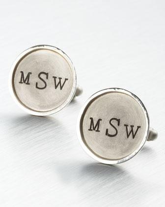 Wedding - Personalized Round Cuff Links, 2 Lines, Silver - Heather Moore
