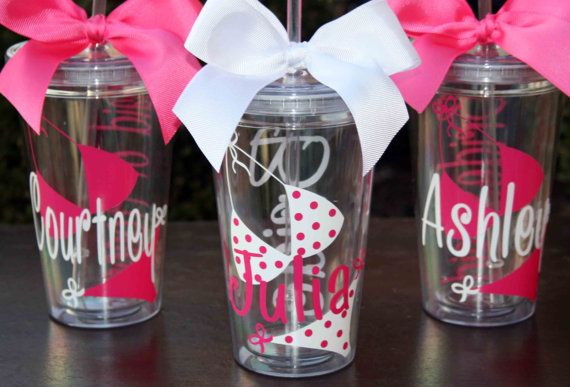 Wedding - 4 Personalized Bride Or Bridesmaids Acrylic Tumblers With Bikini, Beach Theme - Great For Bachelorette Parties