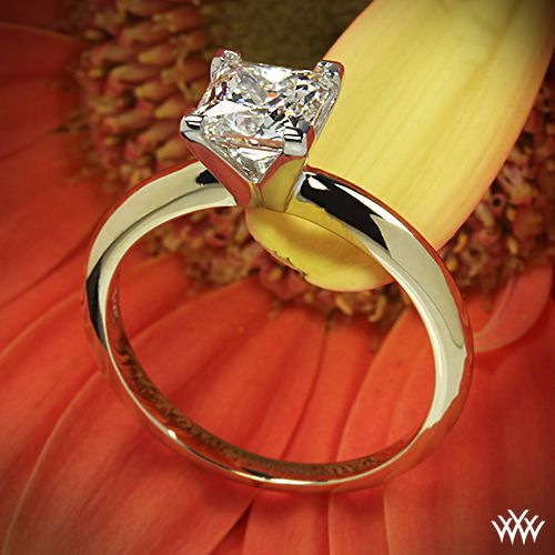 Wedding - 14k Yellow Gold With White Gold Head 4 Prong Solitaire Engagement Ring For Princess