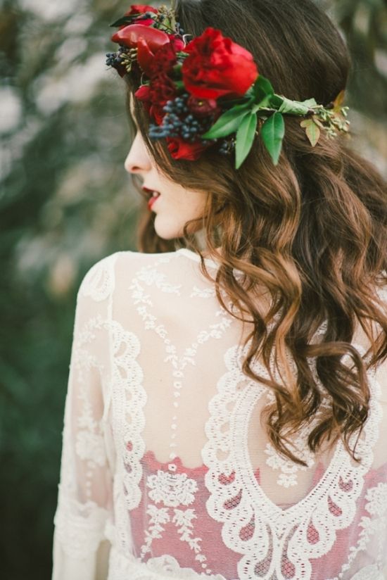 Wedding - Winter Red Floral Crown 