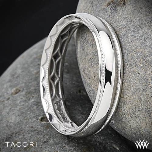 Hochzeit - 5mm 18k White Gold Tacori gemeißelte Crescent Millgrain Eternity Wedding Ring