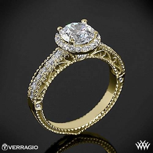 Wedding - 18k Yellow Gold Verragio Beaded Pave Diamond Engagement Ring