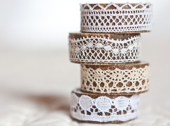 Wedding - Napkin Rings Organic Bamboo Vintage French Lace Assorted Set Of Four OOAK Handmade By Frenchfelt On Etsy
