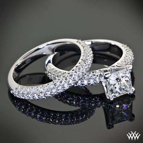 زفاف - البلاتين "مدور تمهيد" الماس خاتم الخطوبة وخاتم الزواج