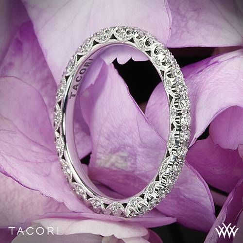 Wedding - 18k White Gold Tacori Classic Crescent Eternity Scalloped Millgrain Diamond Wedding Ring