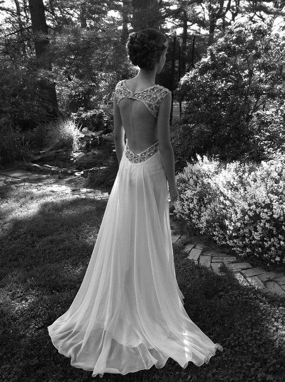 Wedding - Cheap A Line Custom Backless White Wedding Dresses, Long Backless Prom Dresses, Bridal Dresses, Evening Dresses, Formal Dresses