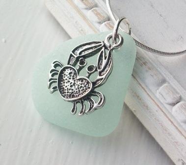 Wedding - Scottish Sea Glass And Crab Necklace 