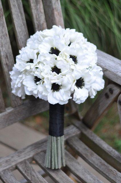 Wedding - Wedding Flowers, Wedding Bouquet, Keepsake Bouquet, Bridal Bouquet Bridal White Anemone Wedding Silk Flower Bouquet