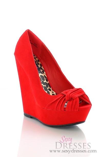 Wedding - Red 'Envious' Round Open Toe Wedge Shoes