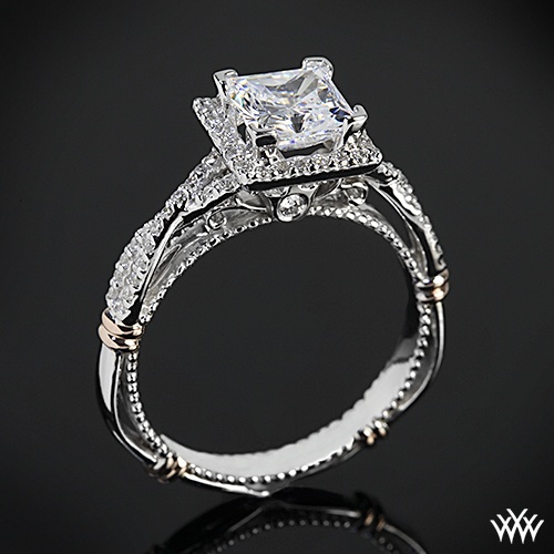 Hochzeit - 14k White Gold Verragio Prinzessin Halo Diamant-Verlobungsring