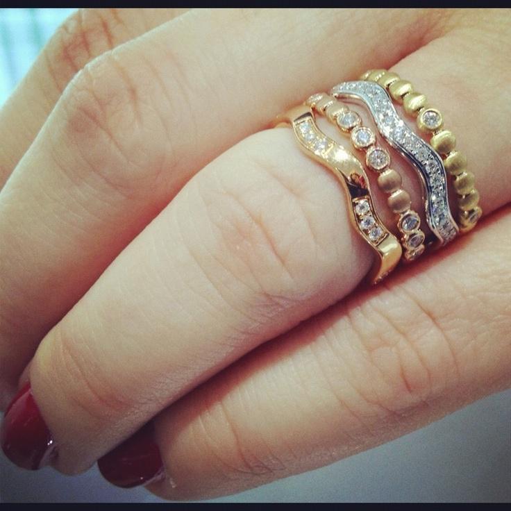 Hochzeit - 18k Rose Gold Ritani Stapel Knopf Diamant Right Hand Ring