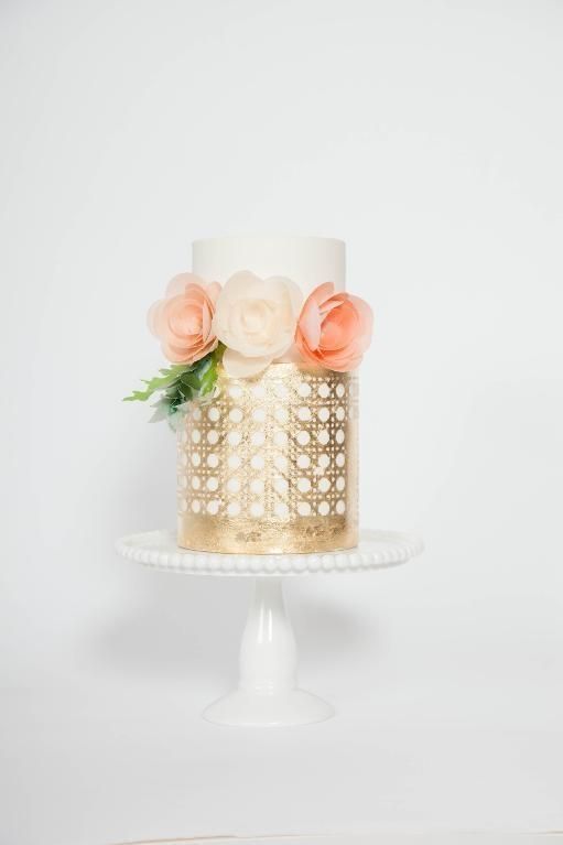 Wedding - Peach & Gold Wedding Cake 