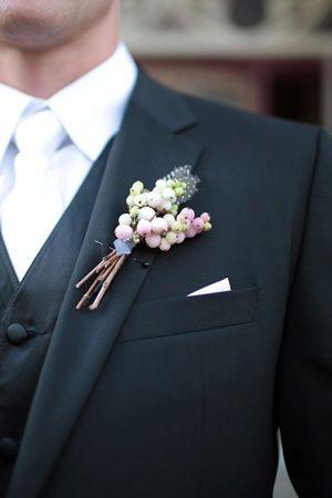 Wedding - Pink Snowberry Boutonniere