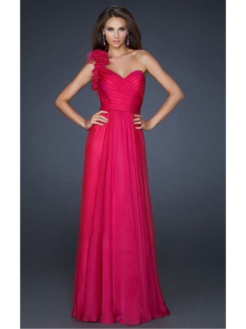 زفاف - Fuchsia A-line Floor-length One Shoulder Dress