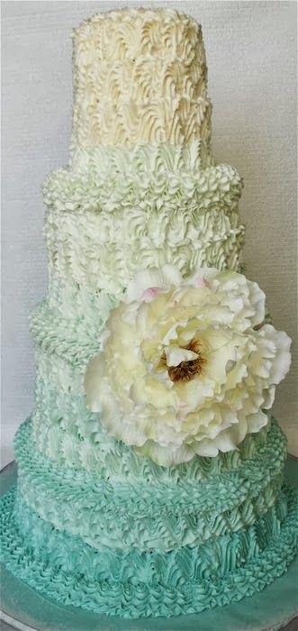 Wedding - Pale Turquoise Ombre Wedding Cake 