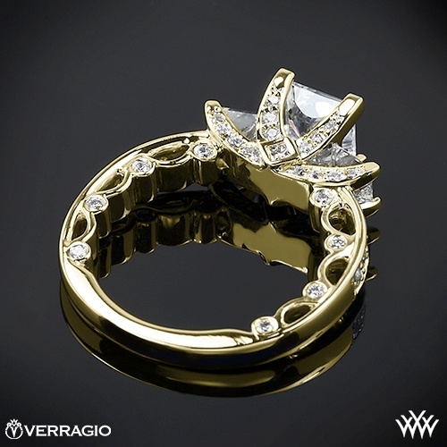 Wedding - 18k Yellow Gold Verragio Bead-Set Princess 3 Stone Engagement Ring