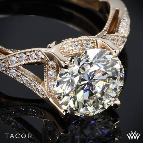 Hochzeit - 18k Rose Gold Tacori Ribbon-Twist Millgrain Diamant-Verlobungsring