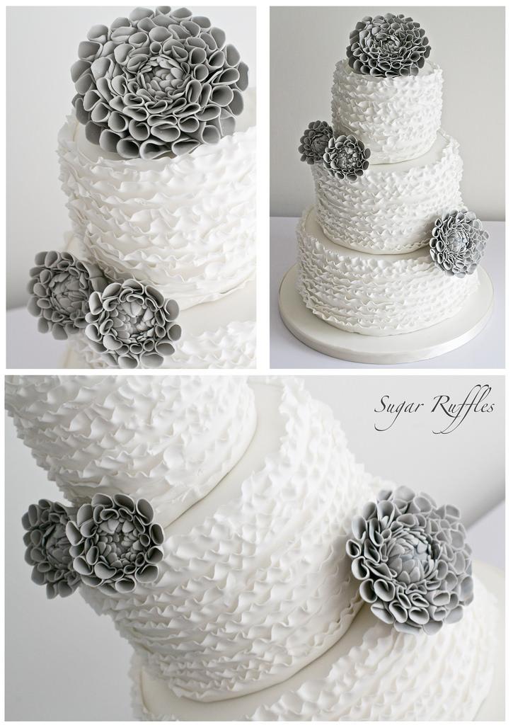 Wedding - Grey Dahlia Ruffle Wedding Cake