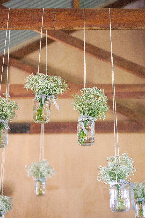 Wedding - Hanging Mason Jars With Baby Breath 