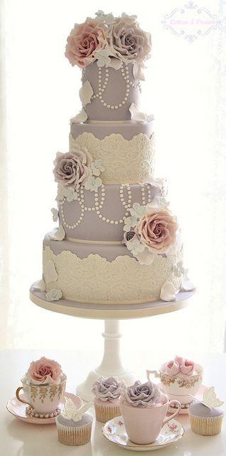Wedding - Pastel Vintage Inspired Wedding Cake 