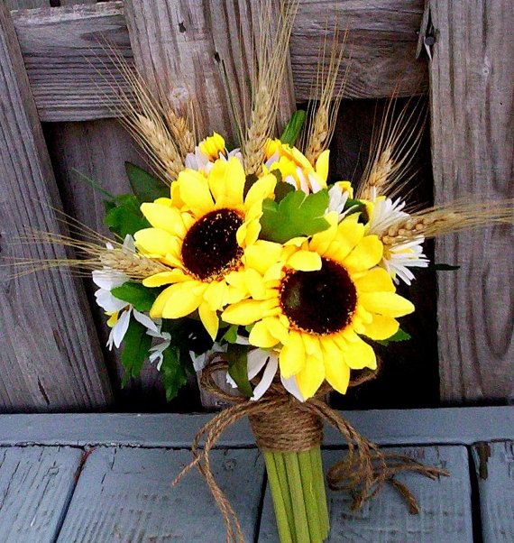 Wedding - Rustic Sunflower Bridal Bouquet Twine Wrap Custom For Dana
