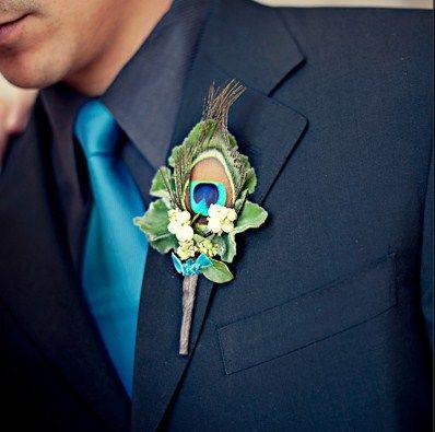 Wedding - Peacock Boutonniere 