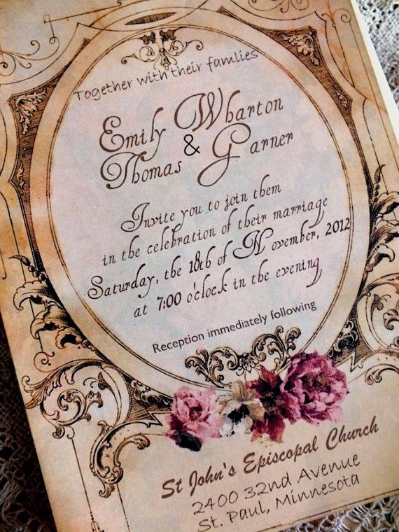 Mariage - Main SAMPLE Invitation romantique de mariage de cru de suite par Avintageobsession Sur