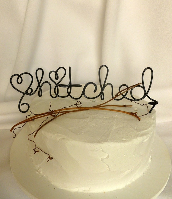 Wedding - Rustic Wedding Cake Topper, Rustic Wedding Decor, Hitched Caketopper, 6 Inch