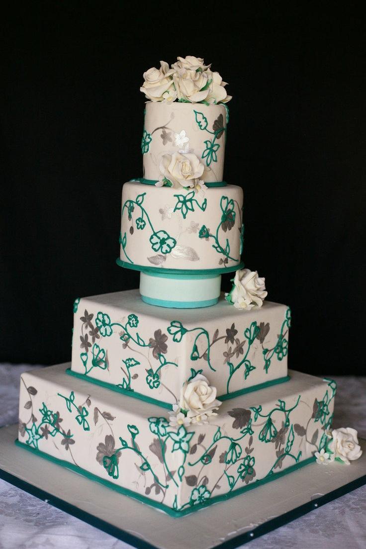 Wedding - Teal Roses Cake 