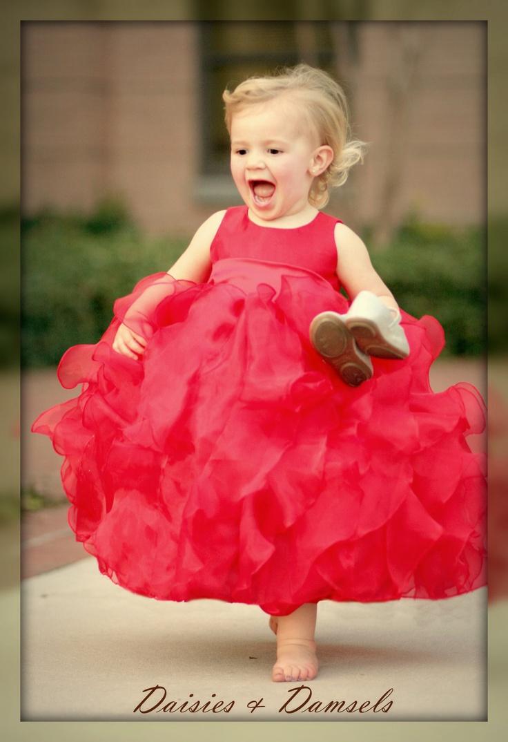 Wedding - Red Flower Girls Dress, Tea-length, Lots Of Ruffles, Perfect For Christmas, Valentines, Or Weddings