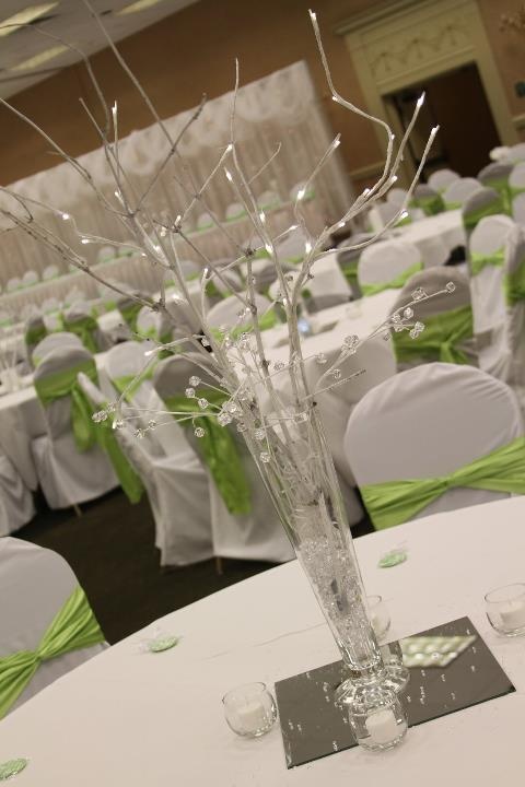 Wedding - Centerpiece ~ Green & White Tablescape 