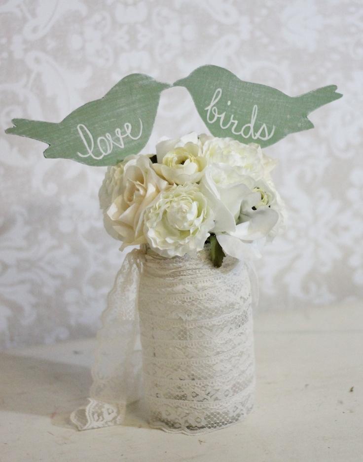 Wedding - Wedding Cake Topper Love Birds Shabby Chic Wedding Decor (item P106031)