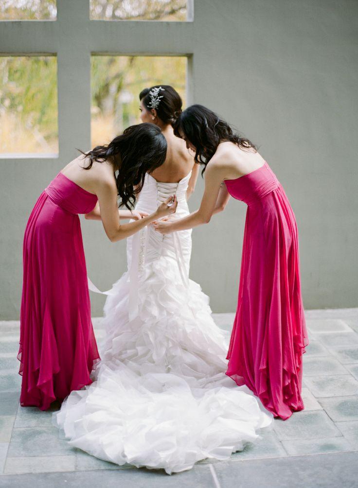 Wedding - Long Hot Pink Bridesmaids Dresses