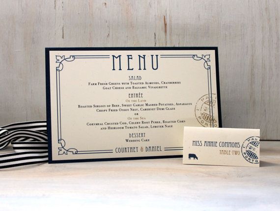 Wedding - Nautical Bliss - Tented Menu Card & Table Number, Navy, Taupe, Gold, Beach, Destination, Preppy - Purchase To Start The Ordering Process